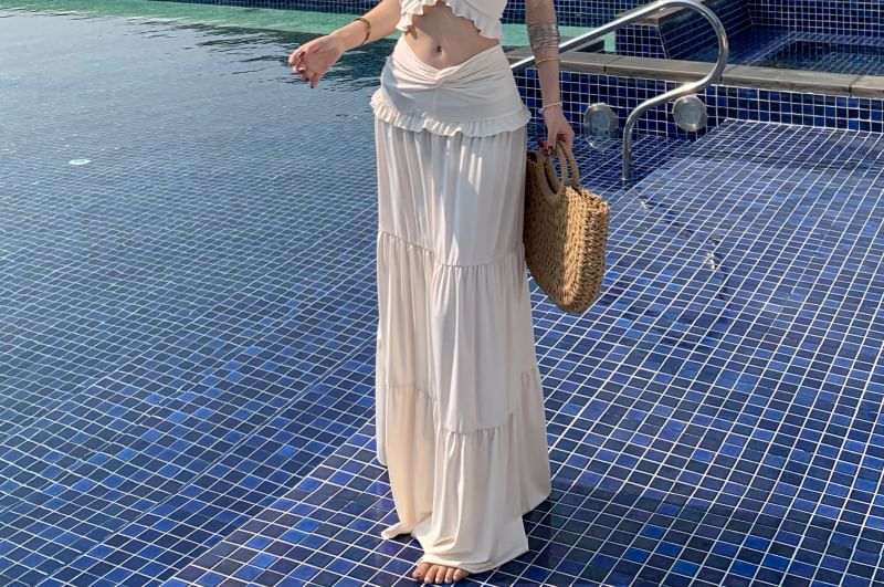 Matching Halter Crop Top and Tiered Maxi Skirt Set