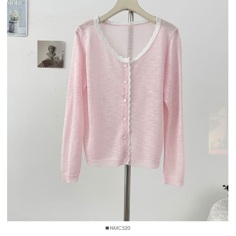 Long Sleeve Lace Trim Cardigan