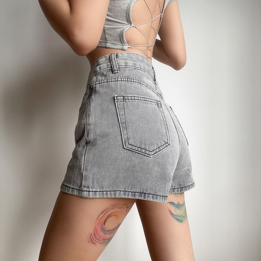 Faded Denim Mini Pencil Skirt with Mid-Rise Fit
