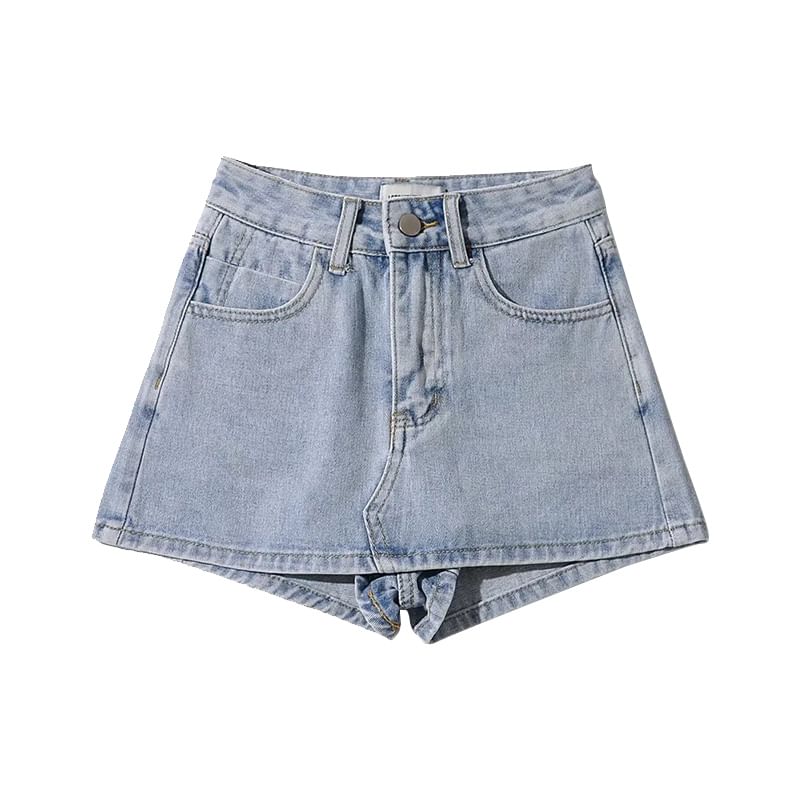 Faded Denim Mini Pencil Skirt with Mid-Rise Fit
