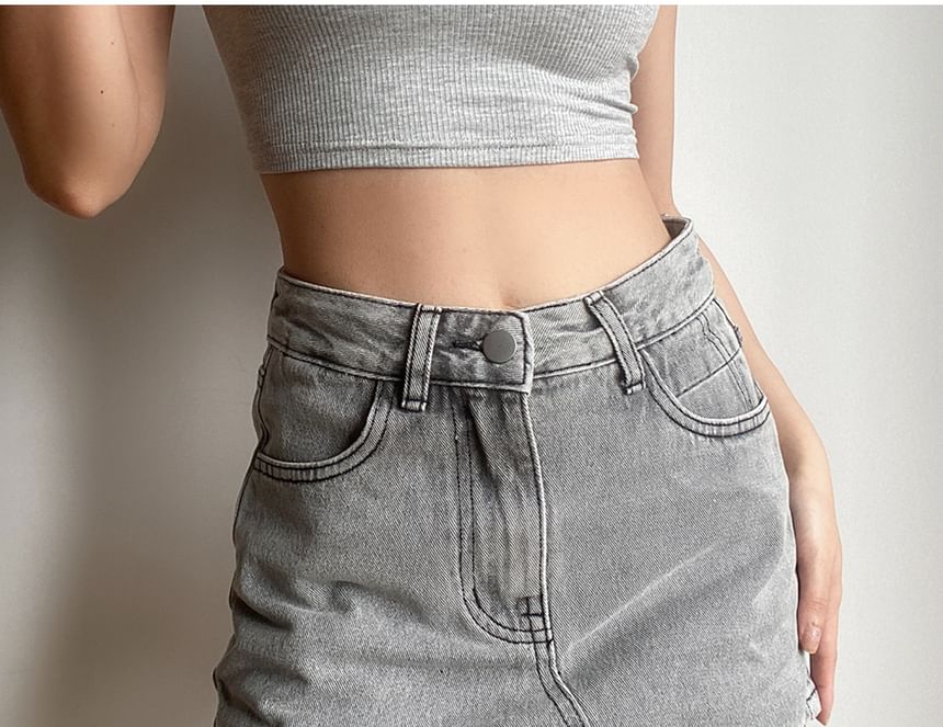 Faded Denim Mini Pencil Skirt with Mid-Rise Fit
