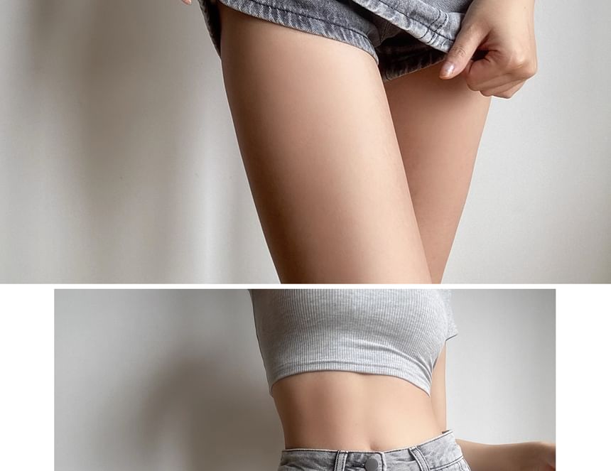 Faded Denim Mini Pencil Skirt with Mid-Rise Fit