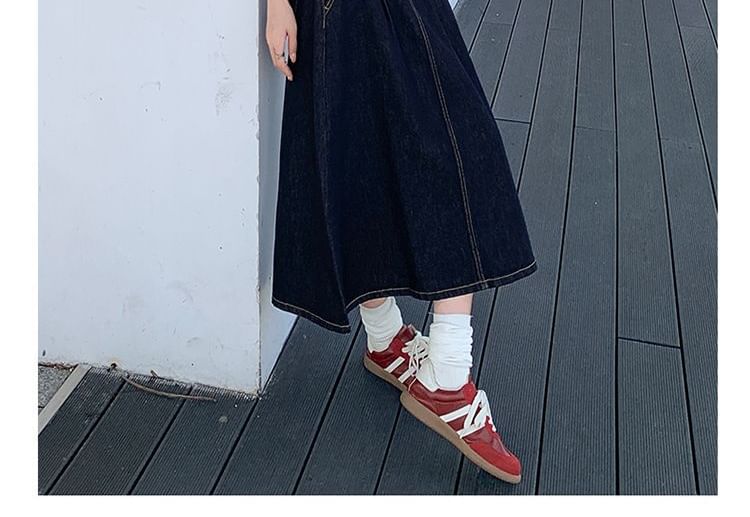 Denim A-Line Midi Skirt in High-Rise Style