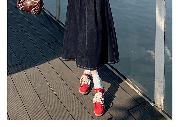 Denim A-Line Midi Skirt in High-Rise Style