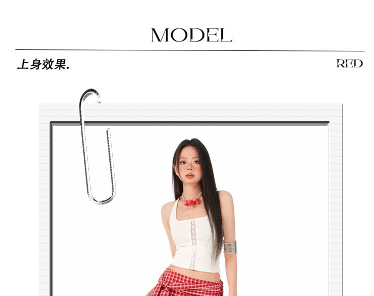 Asymmetric Plaid Maxi Skirt with High-Rise Waist