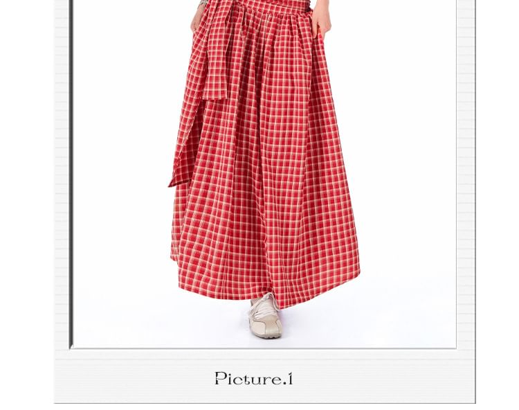 Asymmetric Plaid Maxi Skirt with High-Rise Waist