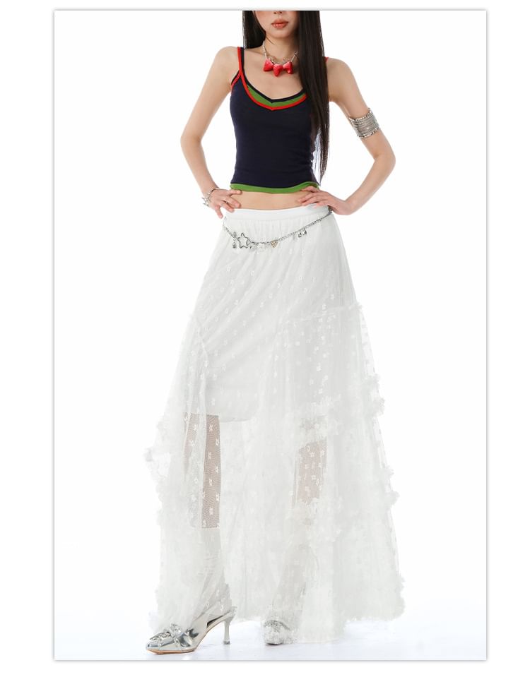 Lace-Trimmed Maxi Skirt with High-Rise Fit