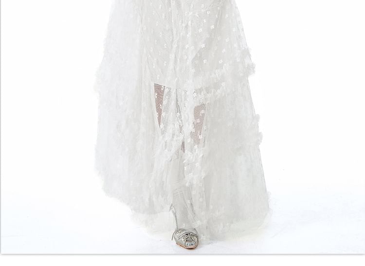 Lace-Trimmed Maxi Skirt with High-Rise Fit
