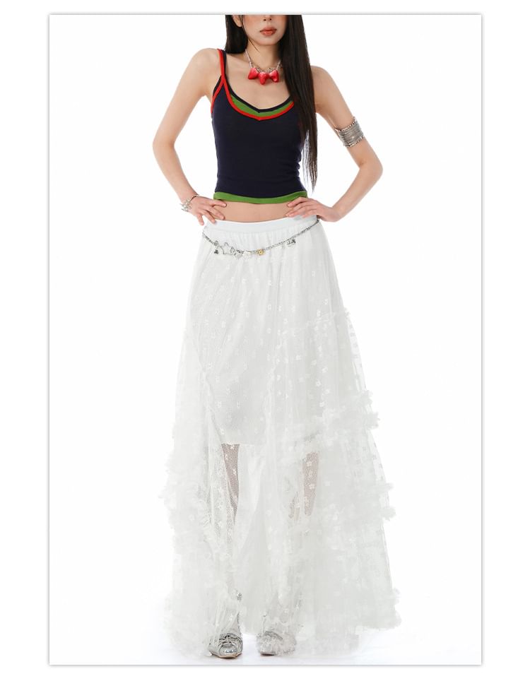 Lace-Trimmed Maxi Skirt with High-Rise Fit