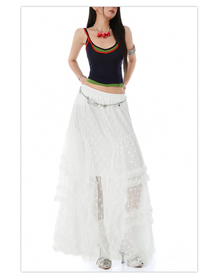 Lace-Trimmed Maxi Skirt with High-Rise Fit