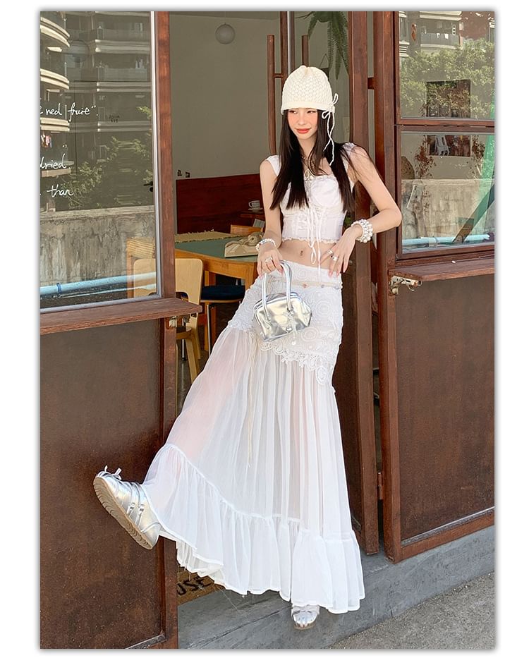 Sheer Maxi Skirt with High-Waist A-Line Shape