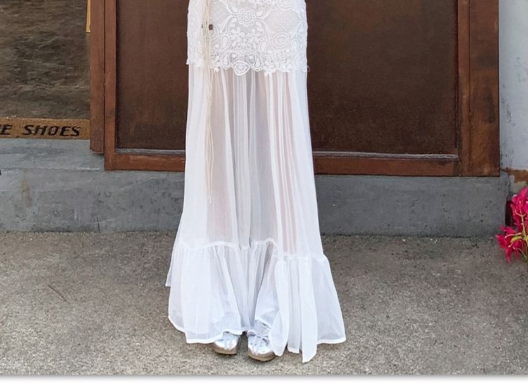 Sheer Maxi Skirt with High-Waist A-Line Shape