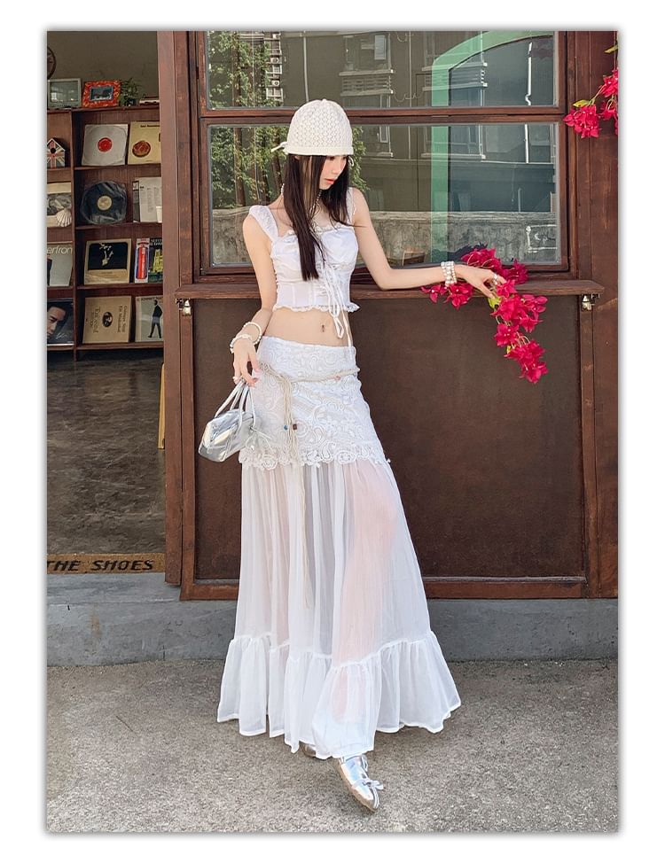 Sheer Maxi Skirt with High-Waist A-Line Shape
