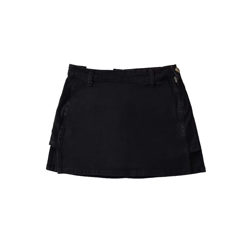 Denim Mini Skirt with High-Rise A-Line Silhouette
