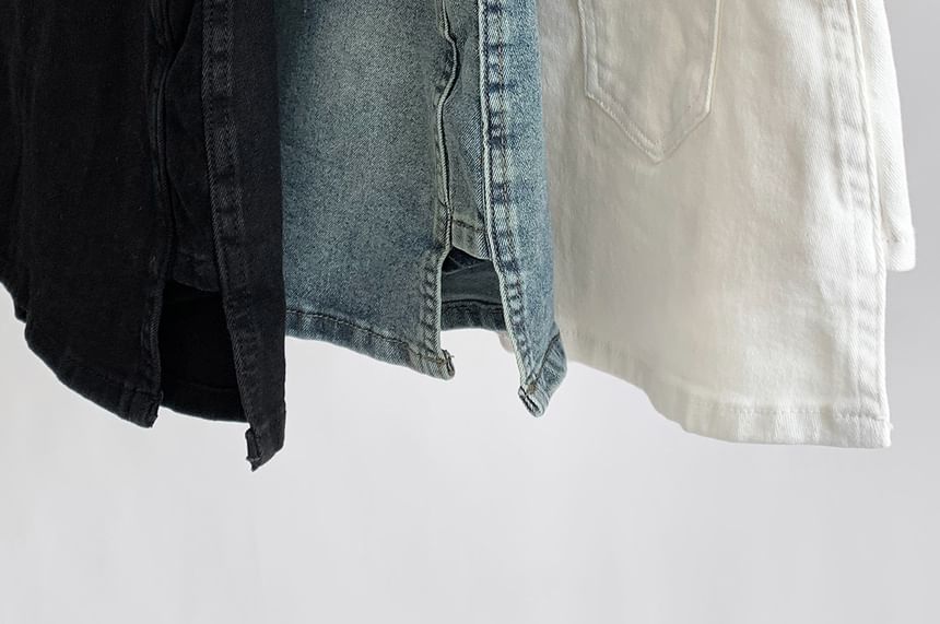 Denim Mini Skirt with High-Rise A-Line Silhouette