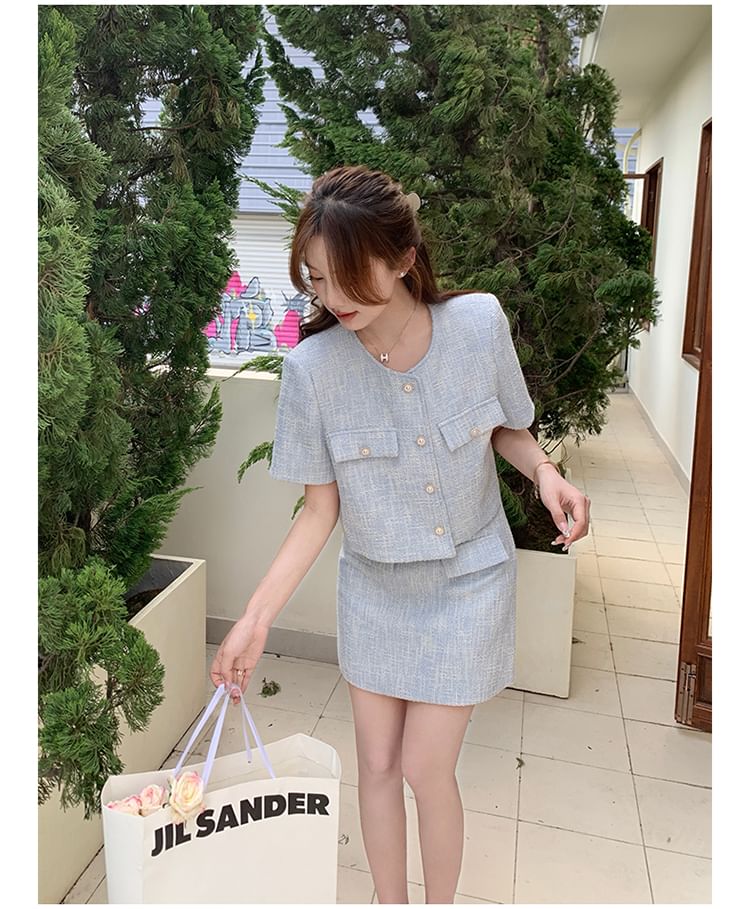 Tweed Jacket & Mini A-Line Skirt Set