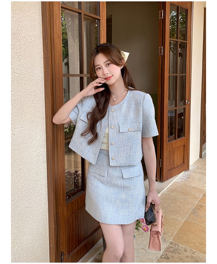 Tweed Jacket & Mini A-Line Skirt Set