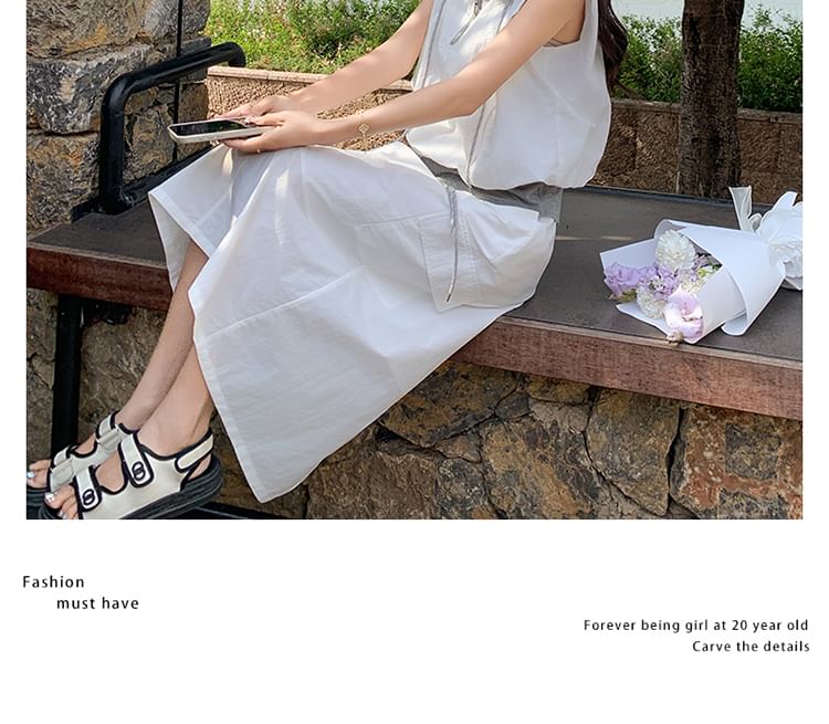 Sleeveless Zip Vest & Cargo Midi Skirt Duo