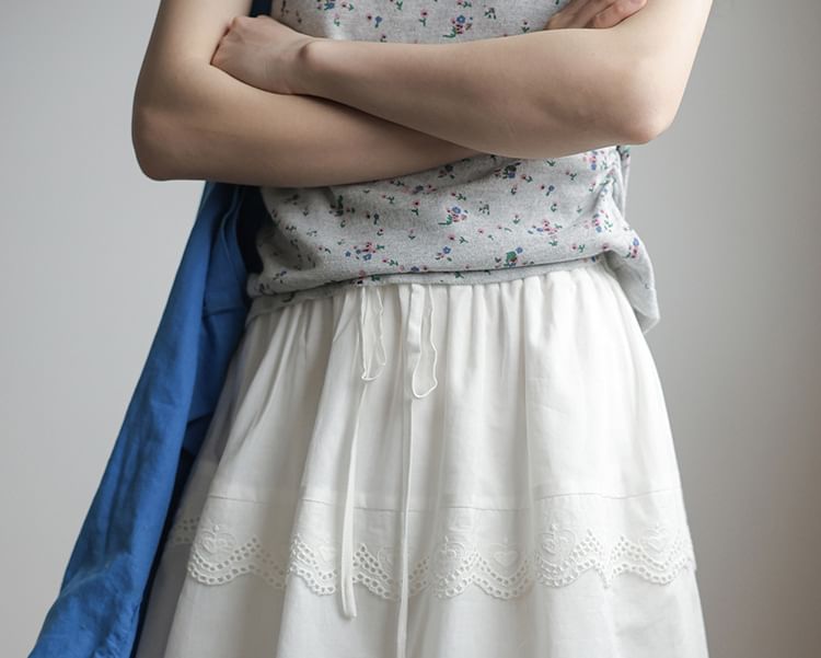 Maternity Drawstring Mini Skirt with Lace Accent