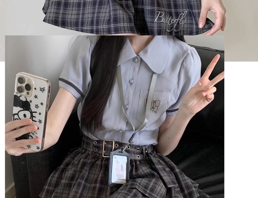 Plaid Dungaree Dress with Belt and Tiered Mini Skirt