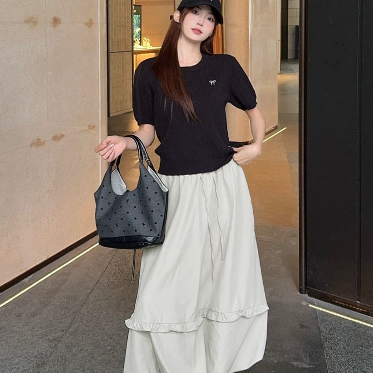 Ruffle Trim Maxi Skirt - High Waist