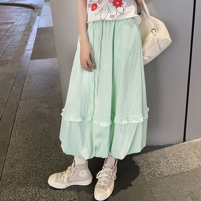 Ruffle Trim Maxi Skirt - High Waist
