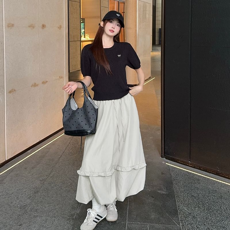 Ruffle Trim Maxi Skirt - High Waist