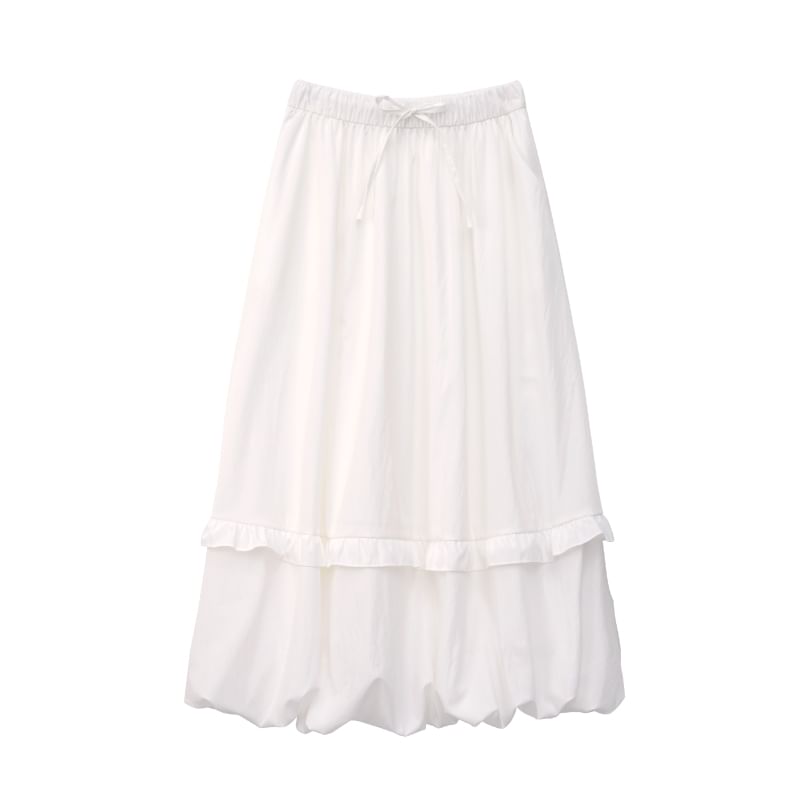 Ruffle Trim Maxi Skirt - High Waist