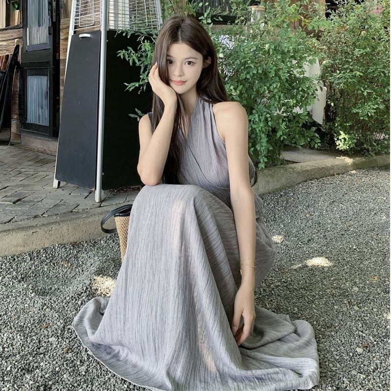 V-Neck Ruched Crop Top and High-Rise Maxi Skirt Set