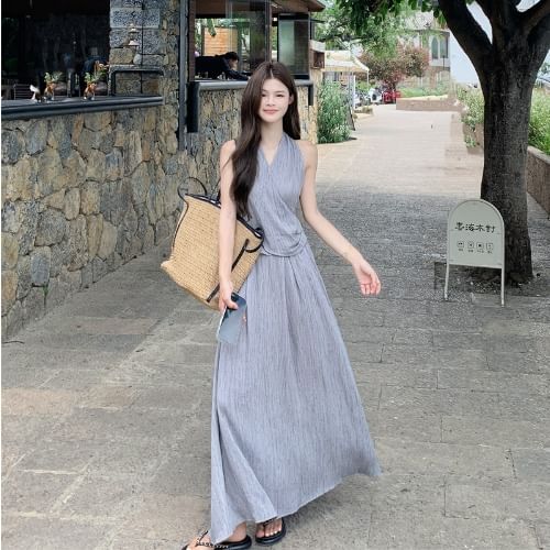 V-Neck Ruched Crop Top and High-Rise Maxi Skirt Set