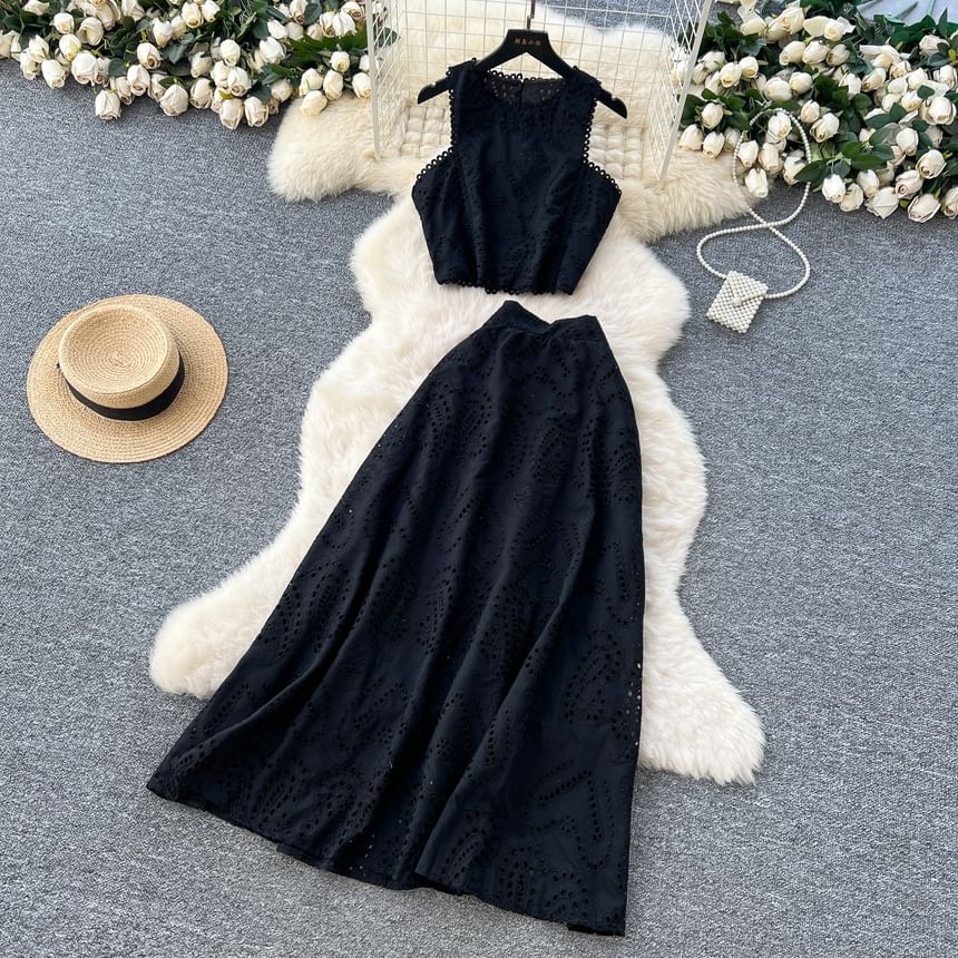 Cutout Crop Top & A-Line Midi Skirt Combo