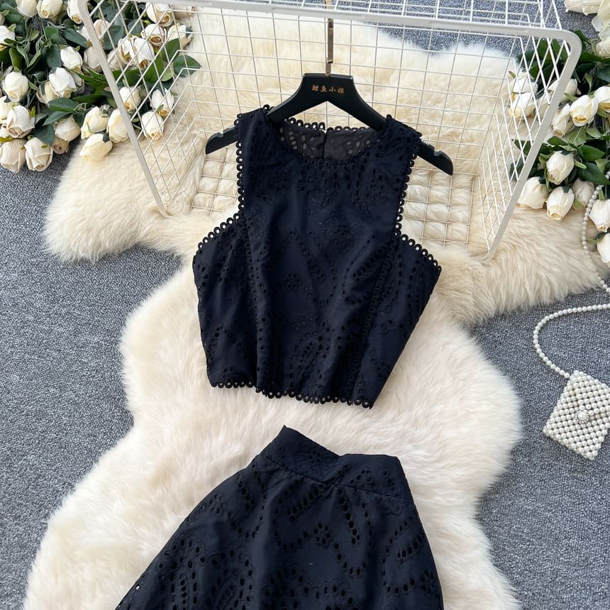 Cutout Crop Top & A-Line Midi Skirt Combo