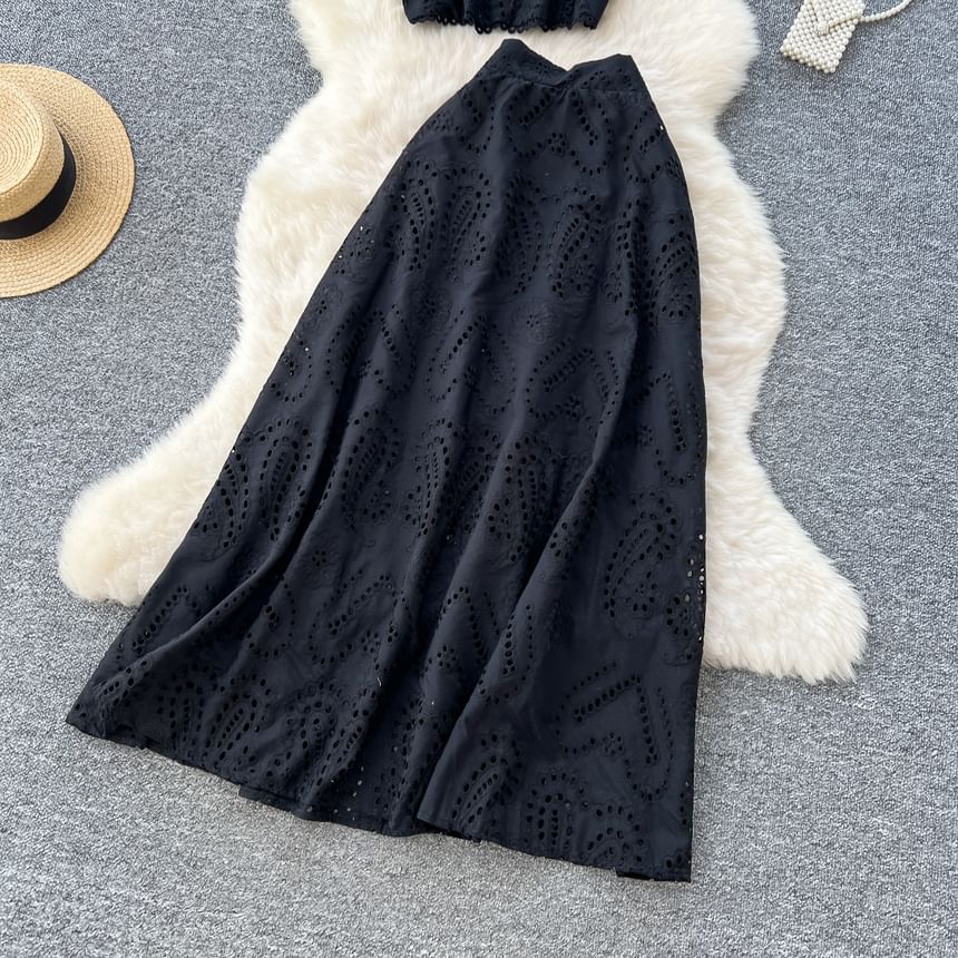 Cutout Crop Top & A-Line Midi Skirt Combo