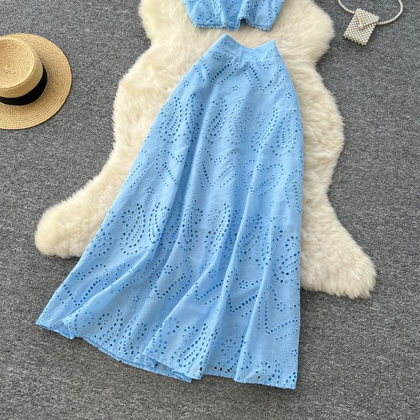 Cutout Crop Top & A-Line Midi Skirt Combo