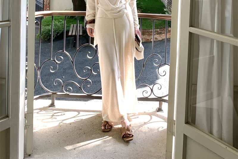 Set: Scoop Neck Knit Tank + Cardigan + Drawstring Maxi Skirt