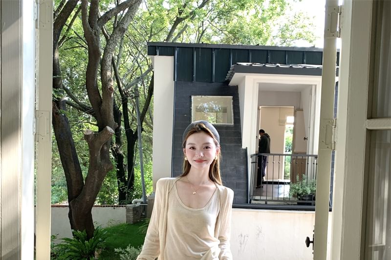 Set: Scoop Neck Knit Tank + Cardigan + Drawstring Maxi Skirt