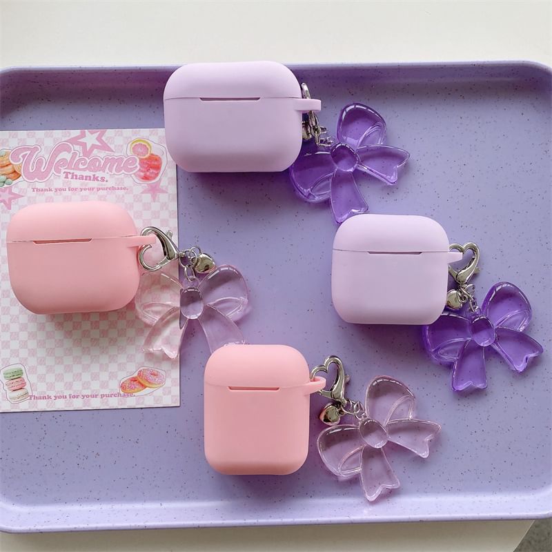Plain Apple AirPods / Pro Earphone Case Skin with Bow Charm