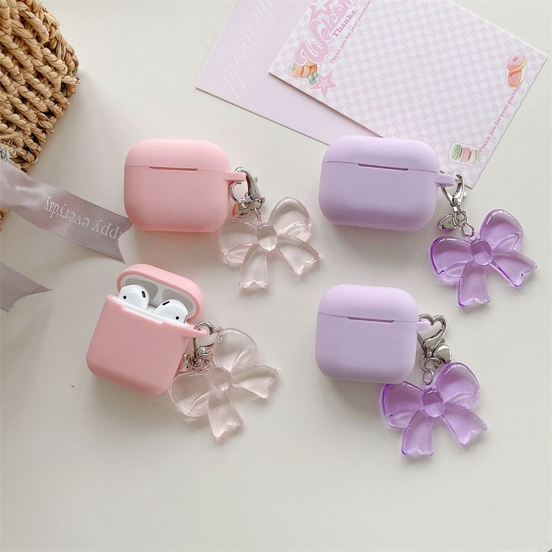 Plain Apple AirPods / Pro Earphone Case Skin with Bow Charm