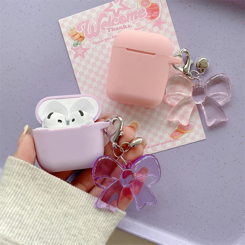 Plain Apple AirPods / Pro Earphone Case Skin with Bow Charm