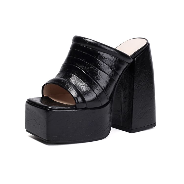 Platform Chunky Heel Slide Sandals