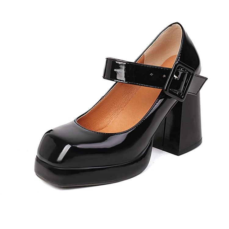 Plain Platform Chunky Heel Mary Jane Shoes