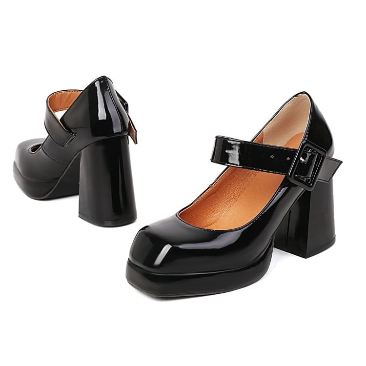 Plain Platform Chunky Heel Mary Jane Shoes