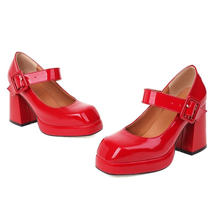 Plain Platform Chunky Heel Mary Jane Shoes