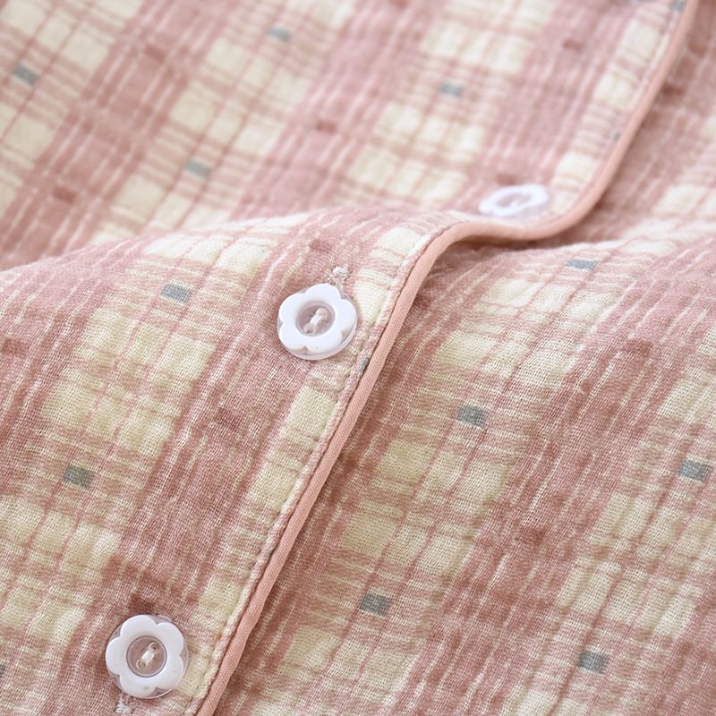 Couple Matching Lapel Collar Plaid Button Pajama Top / Lounge Shorts / Pants (Various Designs)