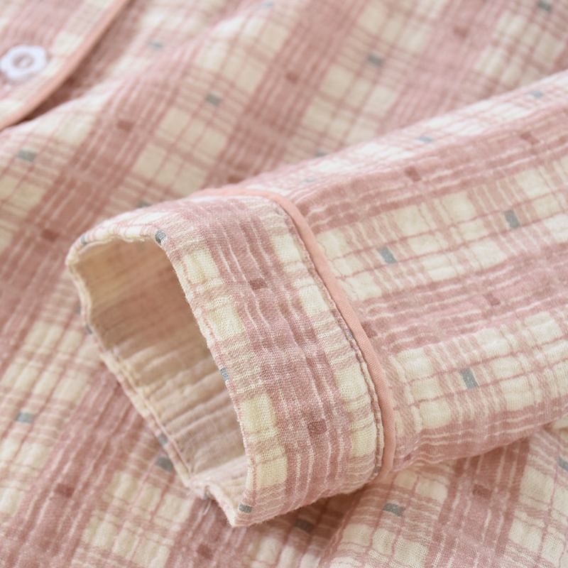 Couple Matching Lapel Collar Plaid Button Pajama Top / Lounge Shorts / Pants (Various Designs)