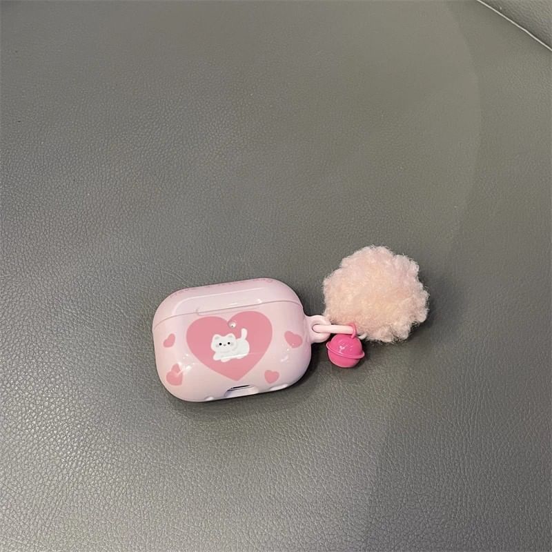 Heart Cat Apple AirPods / Pro Earphone Case Skin / Pom Pom Charm / Set