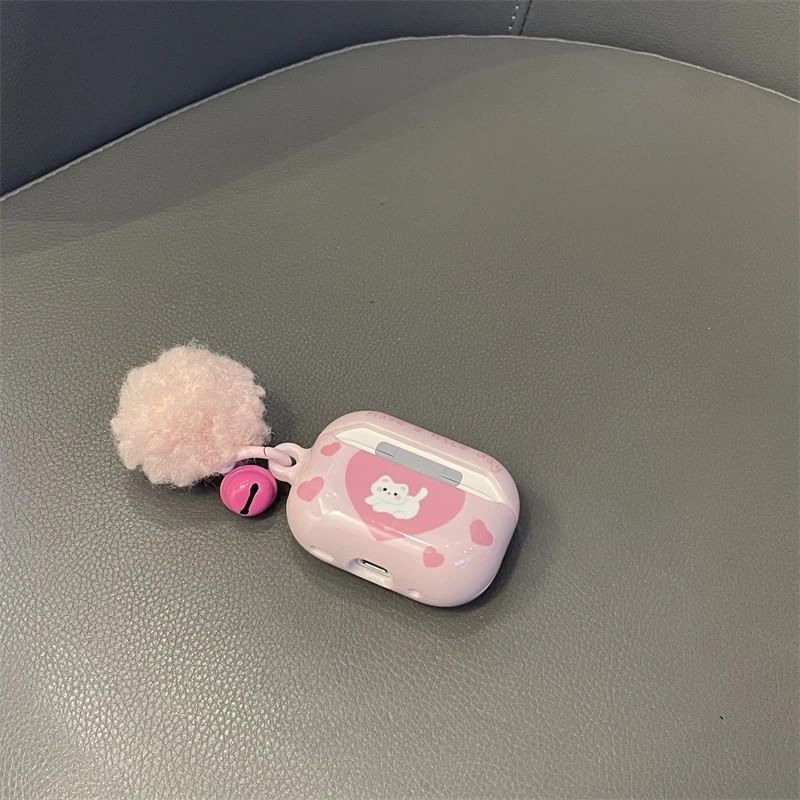 Heart Cat Apple AirPods / Pro Earphone Case Skin / Pom Pom Charm / Set
