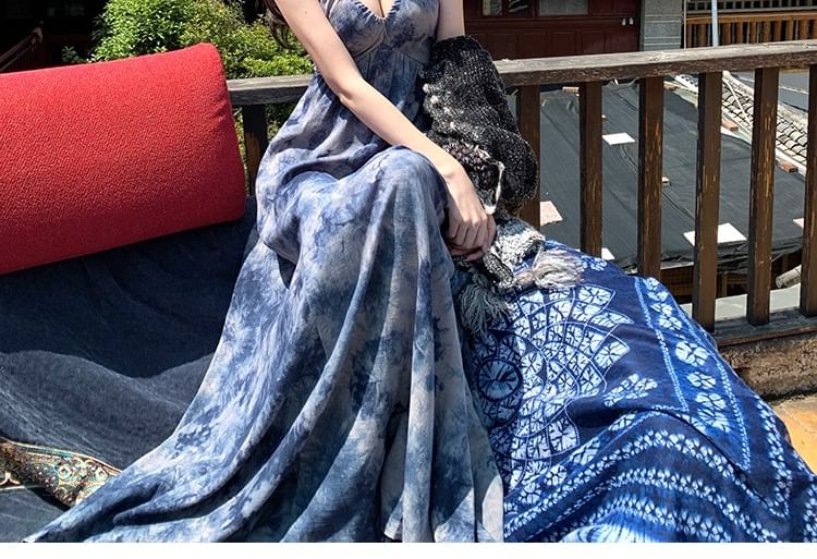 Tie Dye Halter Maxi Sundress - Altfashion Shop