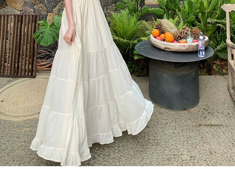 Black Off-Shoulder Ruffle Trim Tiered Maxi Dress - Altfashion Shop