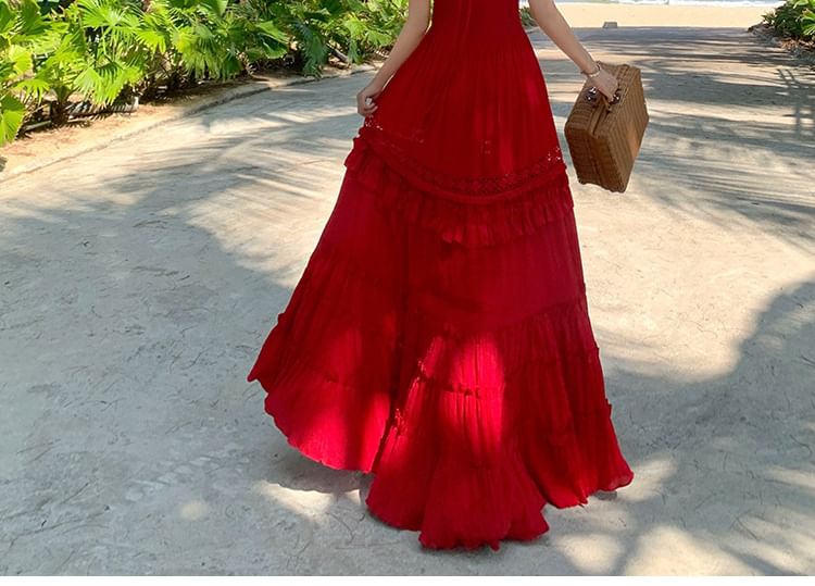 Black Halter Open Back Ruffle Tiered Maxi Dress - Altfashion Shop